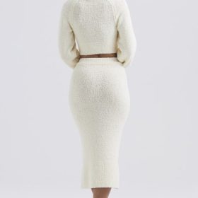Mishka Cream Soft Boucle Knit Midi Skirt - Image 9