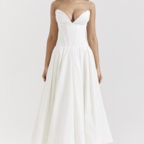 Lady White Strapless Midi Dress - Image 5
