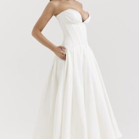 Lady White Strapless Midi Dress - Image 9
