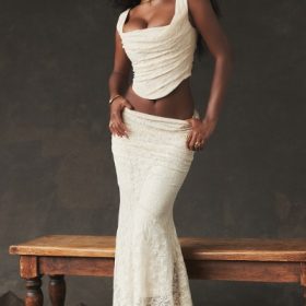 Therese Vintage Cream Lace Maxi Skirt