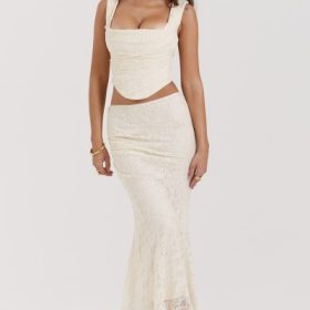 Therese Vintage Cream Lace Maxi Skirt - Image 5