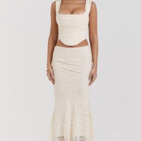Therese Vintage Cream Lace Maxi Skirt - Image 7