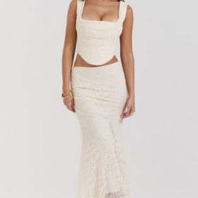 Therese Vintage Cream Lace Maxi Skirt - Image 8