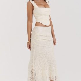 Therese Vintage Cream Lace Maxi Skirt - Image 9