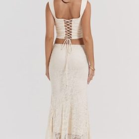 Therese Vintage Cream Lace Maxi Skirt - Image 11