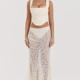 Therese Vintage Cream Lace Maxi Skirt - Image 12