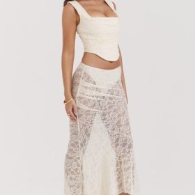 Therese Vintage Cream Lace Maxi Skirt - Image 13