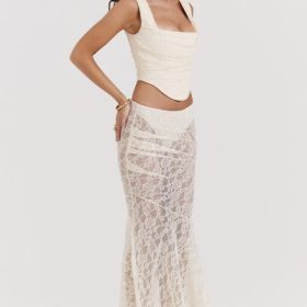 Therese Vintage Cream Lace Maxi Skirt - Image 14