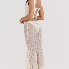 Therese Vintage Cream Lace Maxi Skirt - Image 15