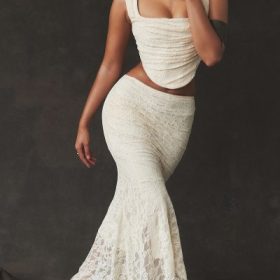Therese Vintage Cream Lace Maxi Skirt - Image 19