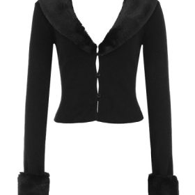 Blanche Black Faux Fur Trim Cardigan - Image 2