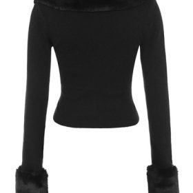 Blanche Black Faux Fur Trim Cardigan - Image 4