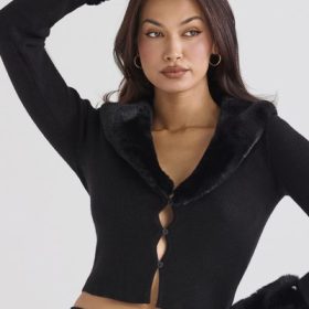 Blanche Black Faux Fur Trim Cardigan - Image 6