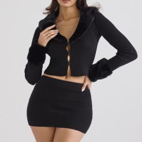 Blanche Black Faux Fur Trim Cardigan - Image 8