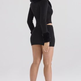 Blanche Black Faux Fur Trim Cardigan - Image 11