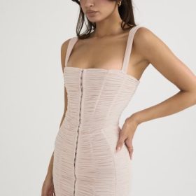 Cate Crystal Ruched Mesh Mini Dress - Image 9
