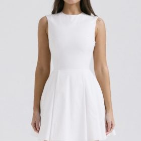 Claretta White Pleated Cotton Mini Dress - Image 6