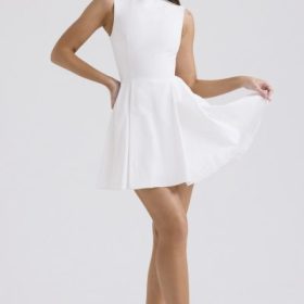 Claretta White Pleated Cotton Mini Dress - Image 7