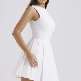 Claretta White Pleated Cotton Mini Dress - Image 9