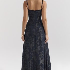 Esme Midnight Blue Lurex Chiffon Maxi Dress - Image 2
