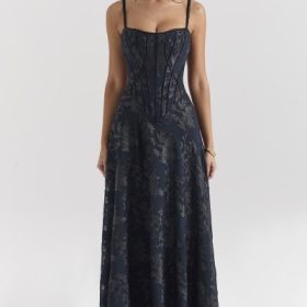 Esme Midnight Blue Lurex Chiffon Maxi Dress - Image 5
