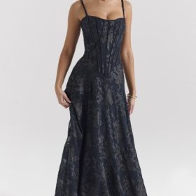 Esme Midnight Blue Lurex Chiffon Maxi Dress - Image 7