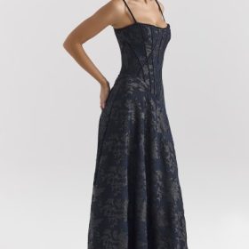 Esme Midnight Blue Lurex Chiffon Maxi Dress - Image 8