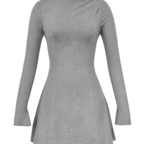 Angelique Grey A-Line Long Sleeve Mini  Dress - Image 2