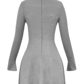 Angelique Grey A-Line Long Sleeve Mini  Dress - Image 4