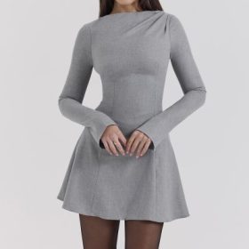 Angelique Grey A-Line Long Sleeve Mini  Dress - Image 5