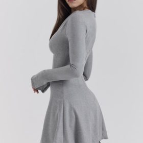 Angelique Grey A-Line Long Sleeve Mini  Dress - Image 10
