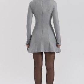 Angelique Grey A-Line Long Sleeve Mini  Dress - Image 11
