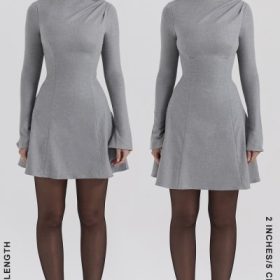 Angelique Grey A-Line Long Sleeve Mini  Dress - Image 12