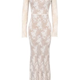Isoline Peach Lace Maxi Dress - Image 2