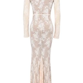 Isoline Peach Lace Maxi Dress - Image 4