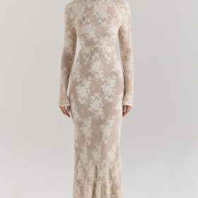 Isoline Peach Lace Maxi Dress - Image 5