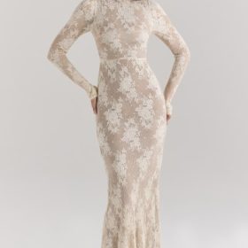 Isoline Peach Lace Maxi Dress - Image 7