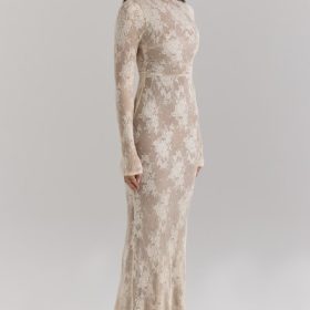 Isoline Peach Lace Maxi Dress - Image 8