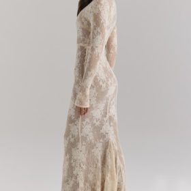 Isoline Peach Lace Maxi Dress - Image 9