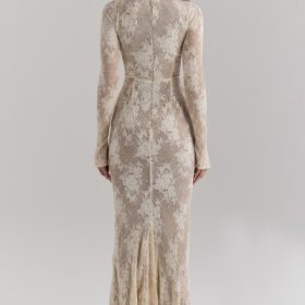 Isoline Peach Lace Maxi Dress - Image 10
