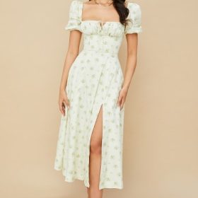 Tallulah Ivory Floral Puff Sleeve Midi Dress - Image 5