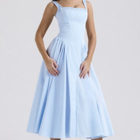Dorothy Italian Azure Cotton Midi Sundress - Image 7