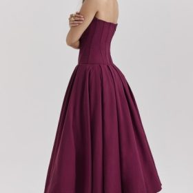 Lady Wine Strapless Midi Dress