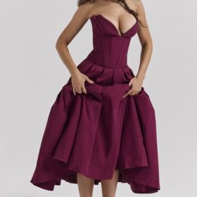 Lady Wine Strapless Midi Dress - Image 9